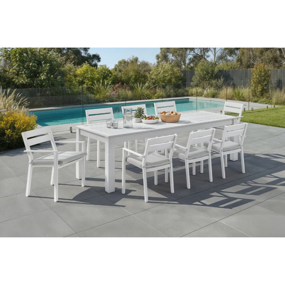 Santorini 8 Seater Outdoor Rectangle Aluminium Dining Table and Chairs Setting