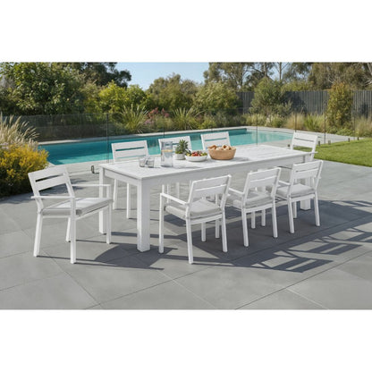 Santorini 8 Seater Outdoor Rectangle Aluminium Dining Table and Chairs Setting