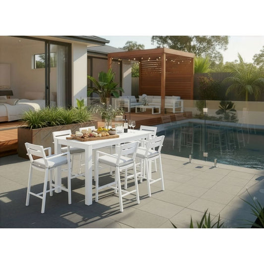 Santorini Outdoor Aluminium 1.5m Bar Table with 6 Bar stools