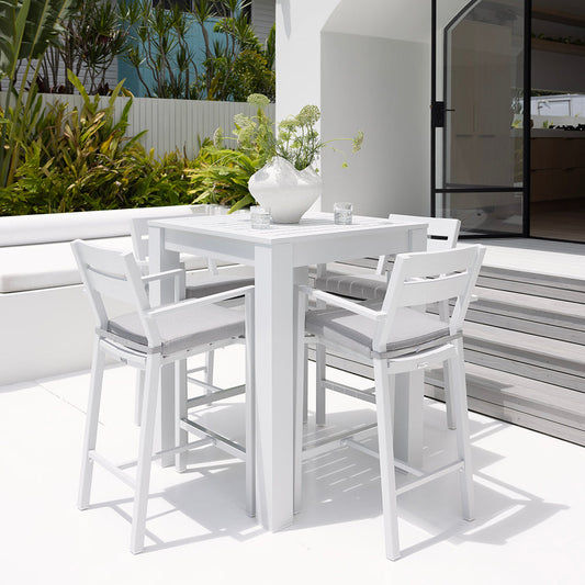 Santorini Outdoor Aluminium Square Bar Table with 4 Bar stools