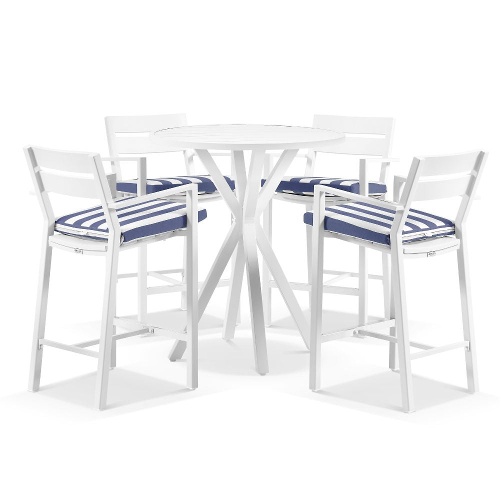 Houston Outdoor 90cm Round Aluminium Bar Table with 4 Santorini Bar Stools