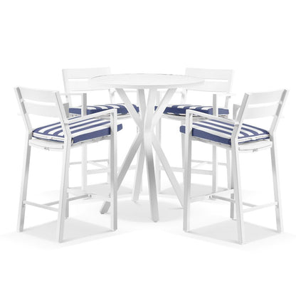 Houston Outdoor 90cm Round Aluminium Bar Table with 4 Santorini Bar Stools