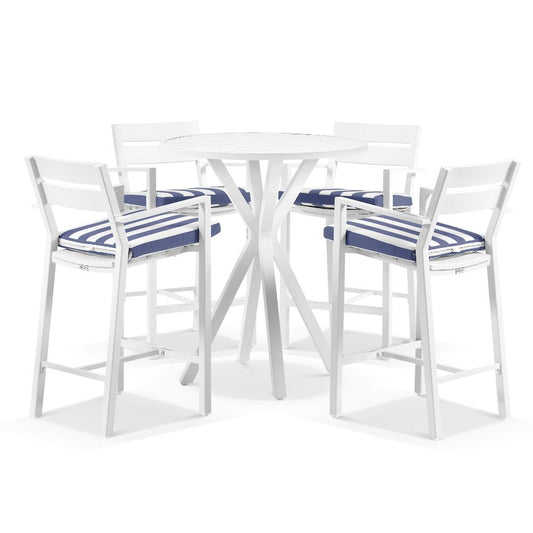 Houston Outdoor 90cm Round Aluminium Bar Table with 4 Santorini Bar Stools