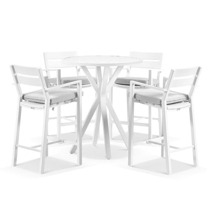 Houston Outdoor 90cm Round Aluminium Bar Table with 4 Santorini Bar Stools