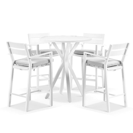 Houston Outdoor 90cm Round Aluminium Bar Table with 4 Santorini Bar Stools