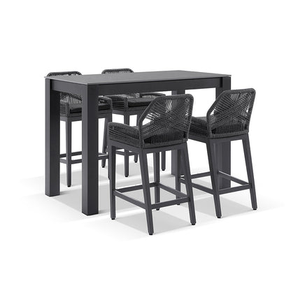 Hugo Ceramic 1.5m Aluminium Bar Table with 4x Hugo Rope Stools