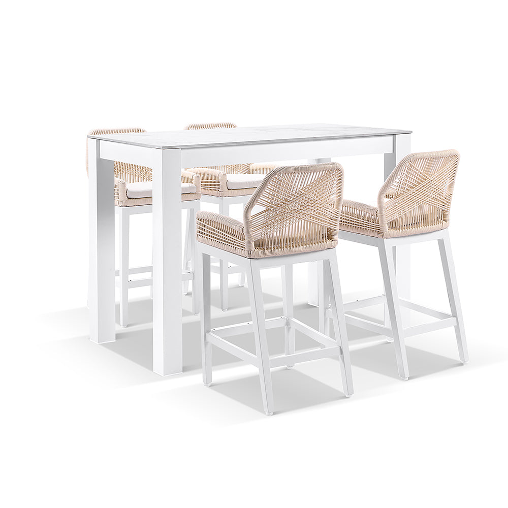 Hugo Ceramic 1.5m Aluminium Bar Table with 4x Hugo Rope Stools