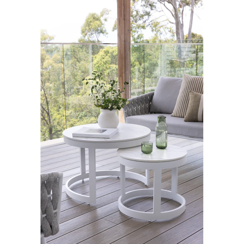 Hugo Outdoor Round Ceramic and Aluminium Coffee Table Set