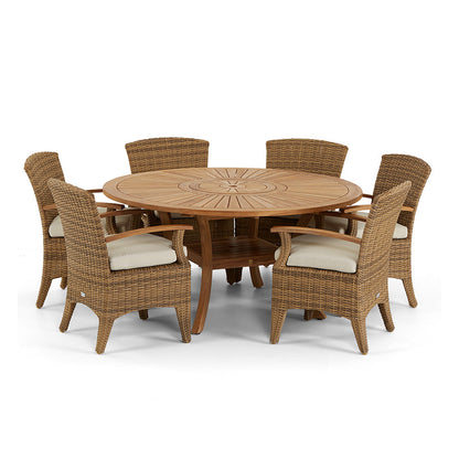 Solomon 1.5m Round Outdoor Teak Timber Table with Kai wicker Chairs