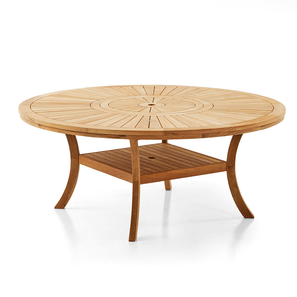 Solomon 1.8m Round Teak Dining Table w/Coastal Wicker Chairs