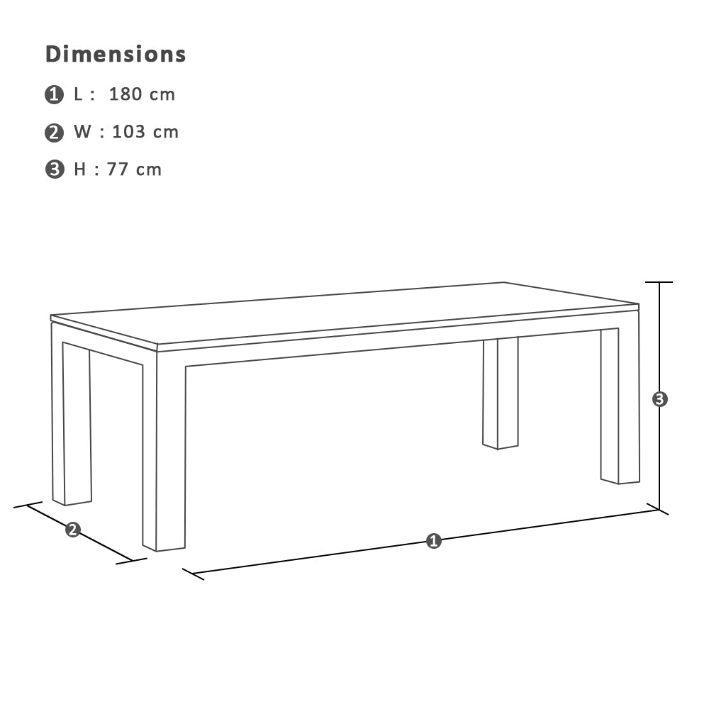 Hugo Ceramic 1.8m Outdoor Rectangle Aluminium Dining Table