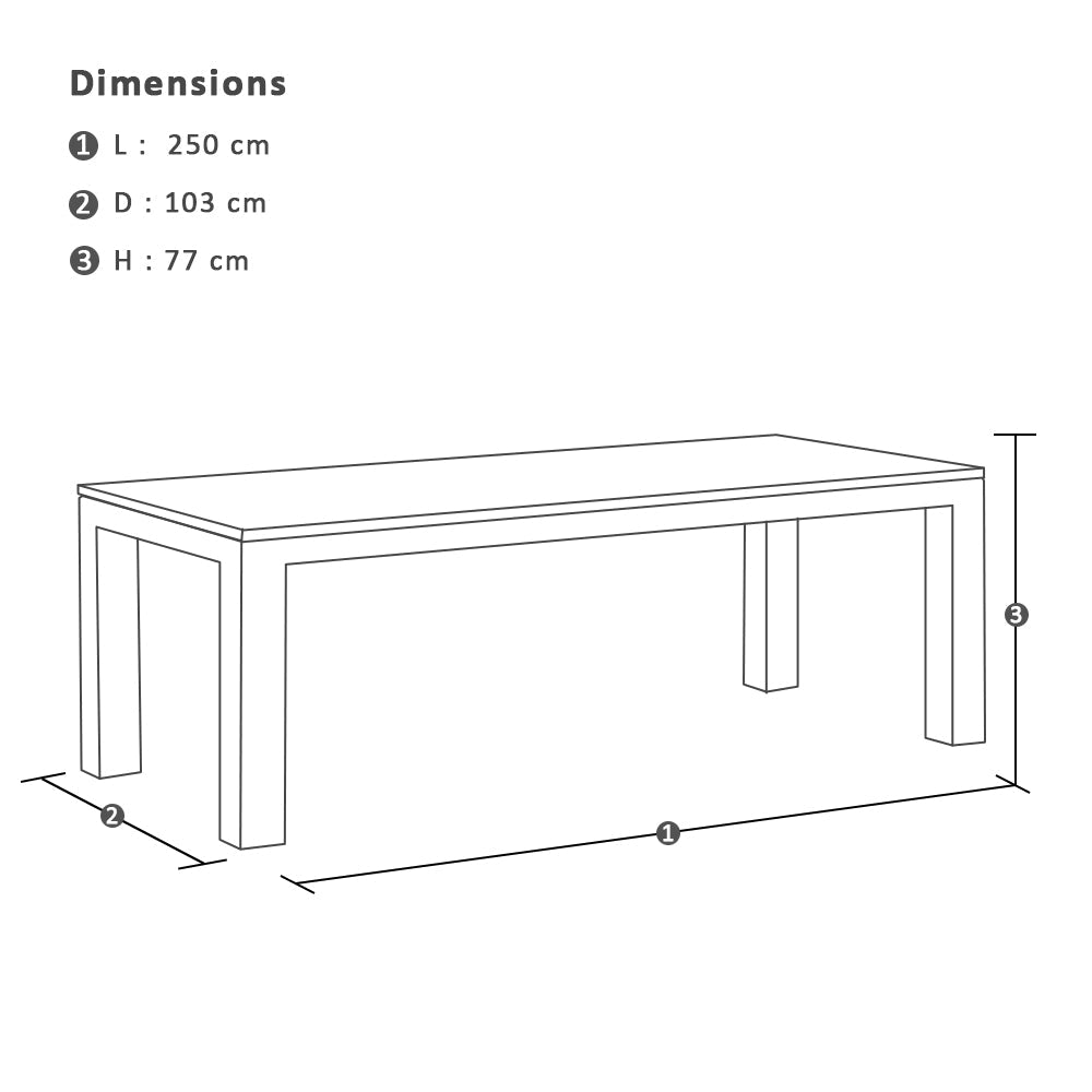 Hugo Ceramic 2.5m Outdoor Rectangle Aluminium Dining Table