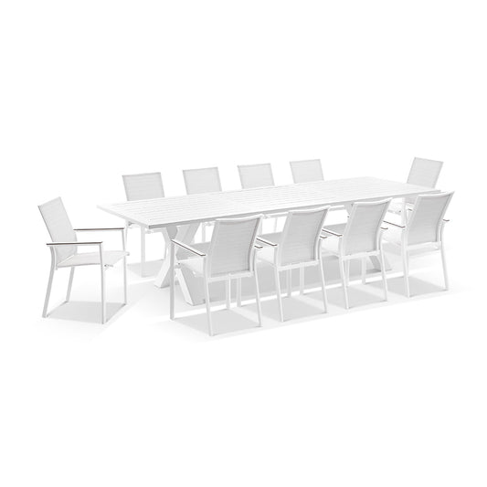 Tahitian 3m Aluminium Dining Table with 10 Patonga Dining Chairs