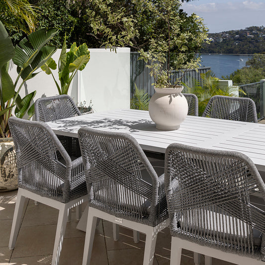 Tahitian 3m Aluminium Dining Table with 10 Hugo Dining Chairs