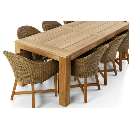 Pearl Outdoor 2.3m Teak Timber Dining Table with 8 Coastal Chairs