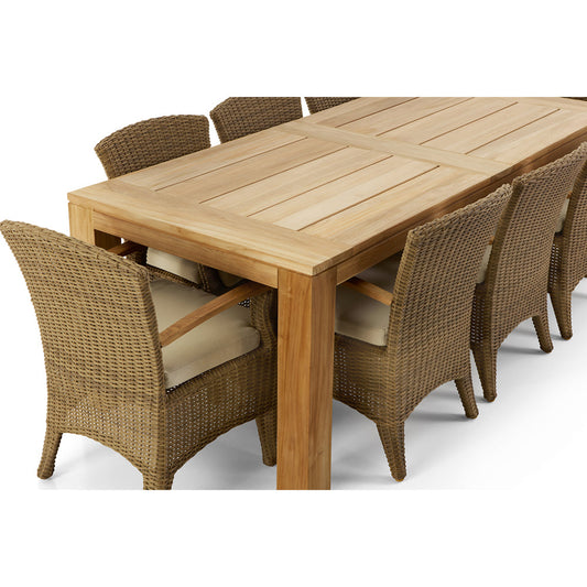 Pearl Outdoor 2.3m Teak Timber Dining Table with 8 Kai Chairs