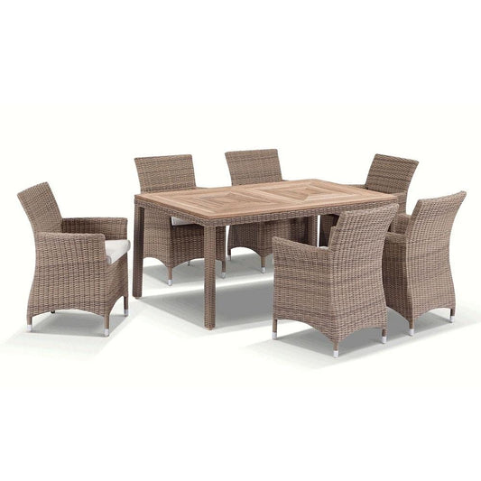 Sahara 6 Seater Outdoor Teak and Wicker Dining Setting