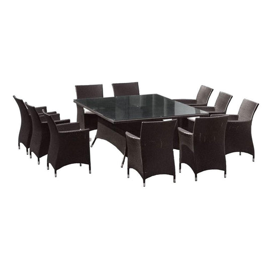 Sorrento 10 Seater Glass Top Outdoor Dining Set With Wicker Chairs