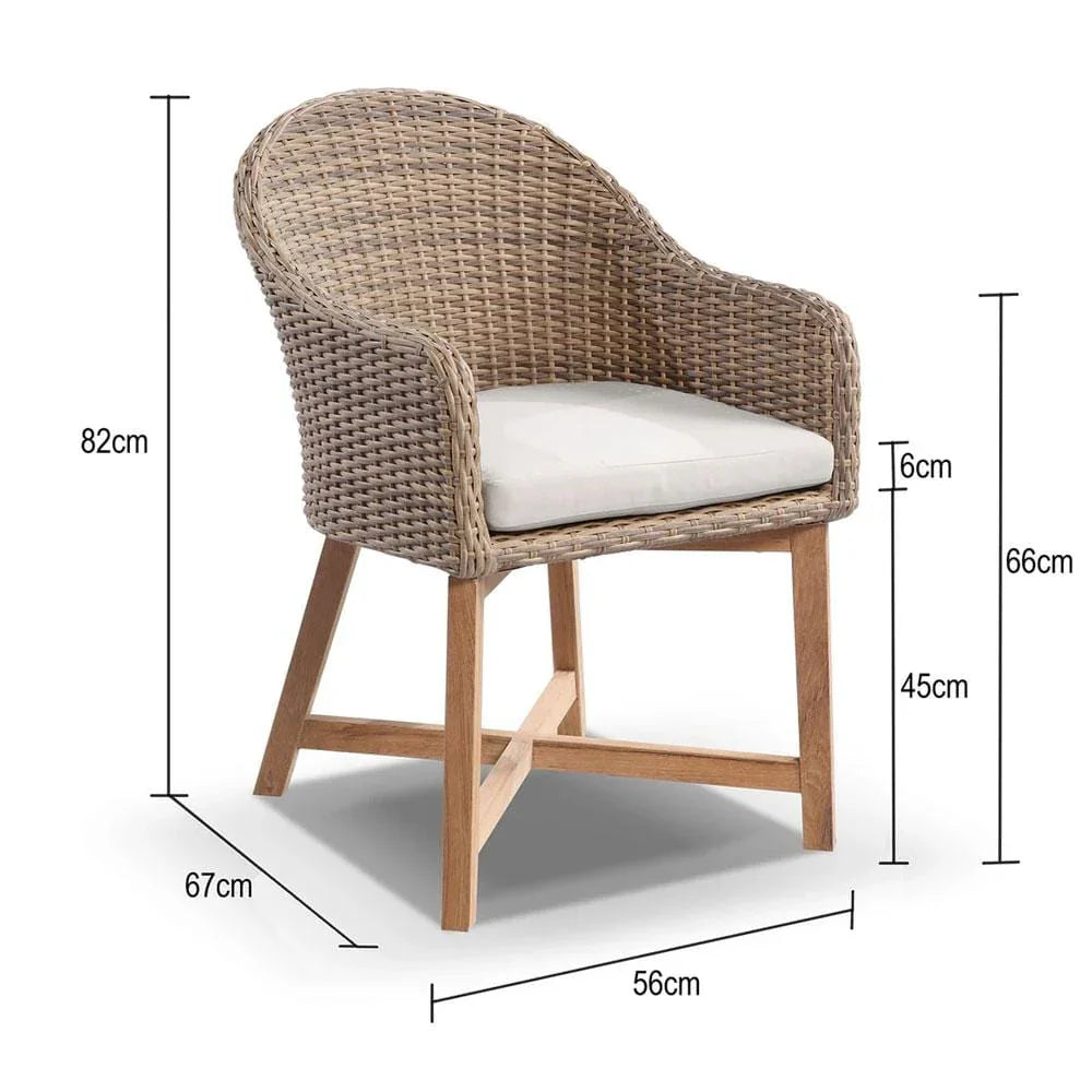 Coastal Outdoor Wicker Dining Chair with Teak Timber Legs