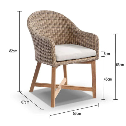 Coastal Outdoor Wicker Dining Chair with Teak Timber Legs