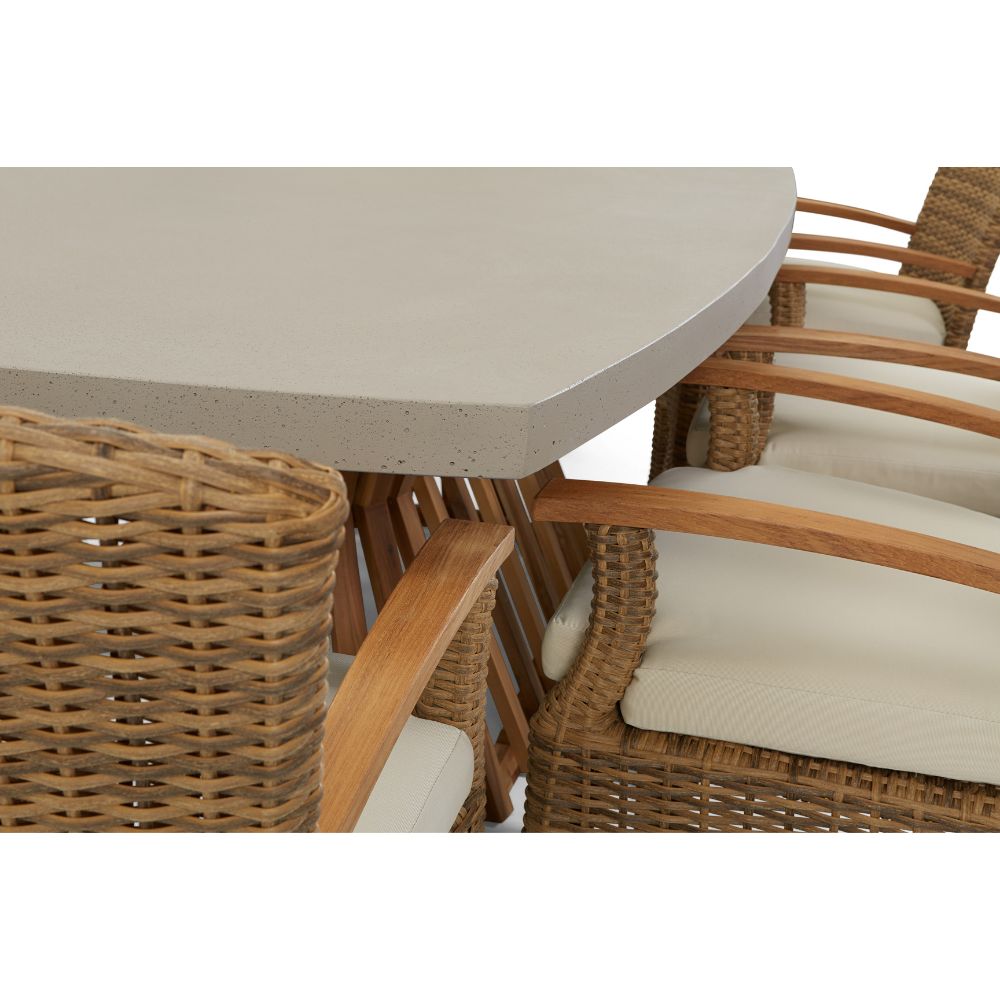 Waverley 2.6m Indoor Outdoor Concrete Look Dining Set With 8 Kai Wicker Chairs