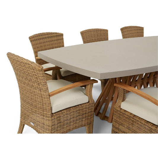 Waverley 2.6m Indoor Outdoor Concrete Look Dining Set With 10 Kai Wicker Chairs
