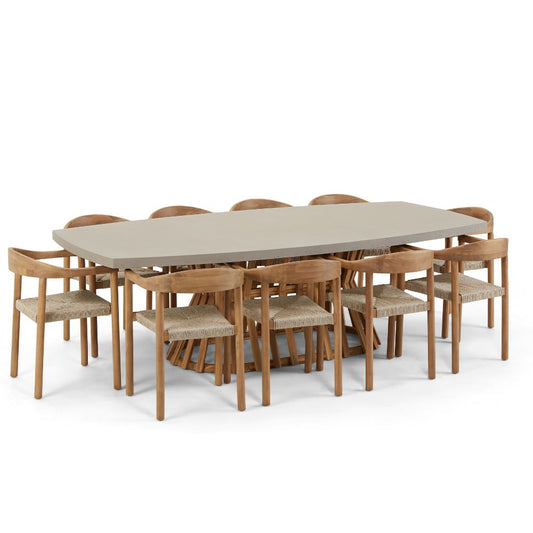 Waverley 2.6m Indoor Outdoor Concrete Look Dining Set with 10 Kotara Chairs