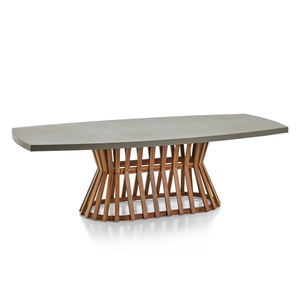 Waverley 2.6m Indoor Outdoor Concrete Look Dining Set With 8 Kai Wicker Chairs