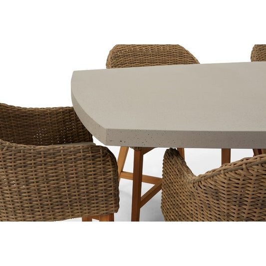 Waverley 2.6m Indoor Outdoor Concrete Look Dining Set With 8 Coastal Wicker Chairs