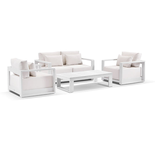 Whitehaven 2+1+1 Outdoor Aluminium Lounge Set with Sunbrella Cushions with Santorini Coffee Table