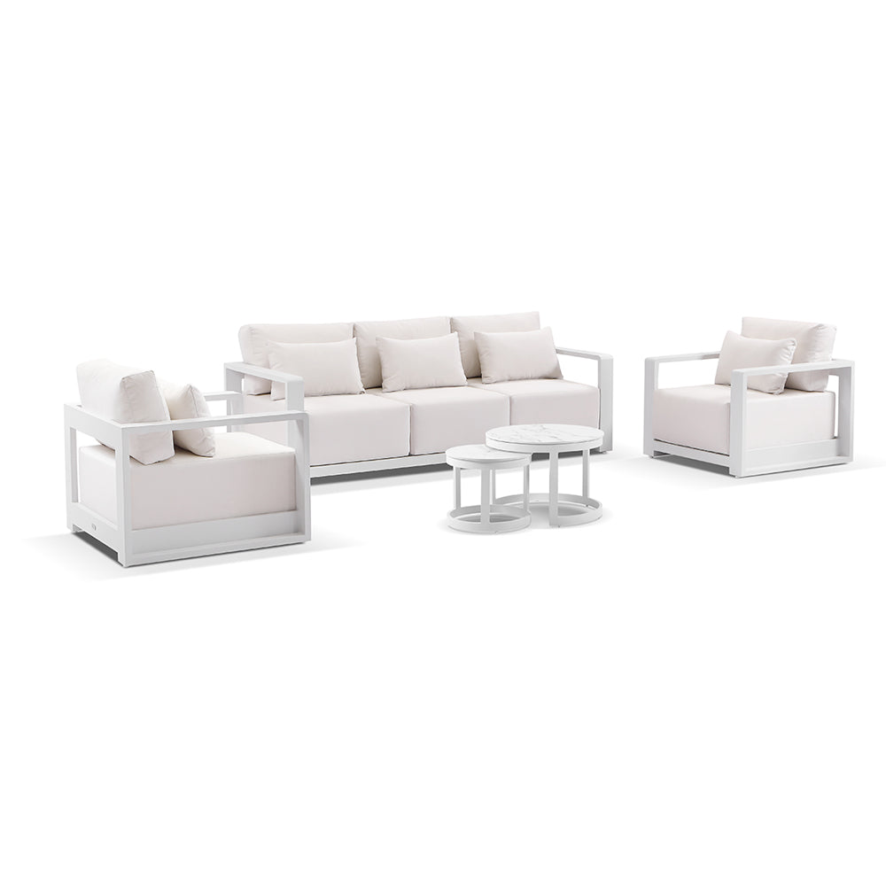 Whitehaven 3+1+1 Outdoor Aluminium Lounge with Sunbrella Cushions with Hugo Coffee Table Set
