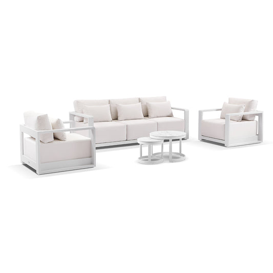 Whitehaven 3+1+1 Outdoor Aluminium Lounge with Sunbrella Cushions with Hugo Coffee Table Set