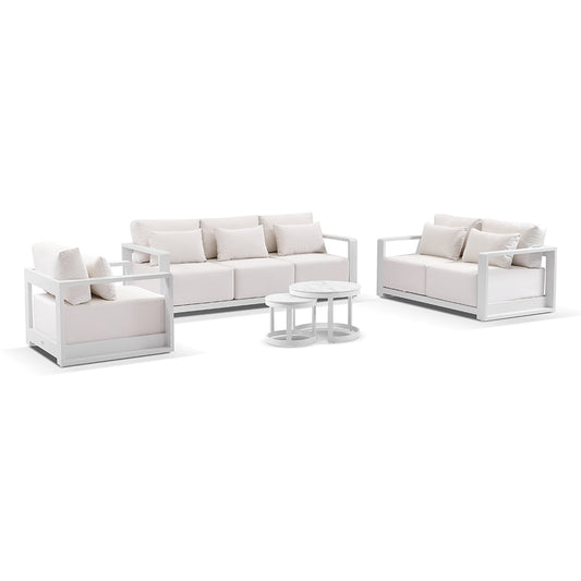 Whitehaven 3+2+1 Outdoor Aluminium Lounge with Sunbrella Cushions with Hugo Coffee Table Set