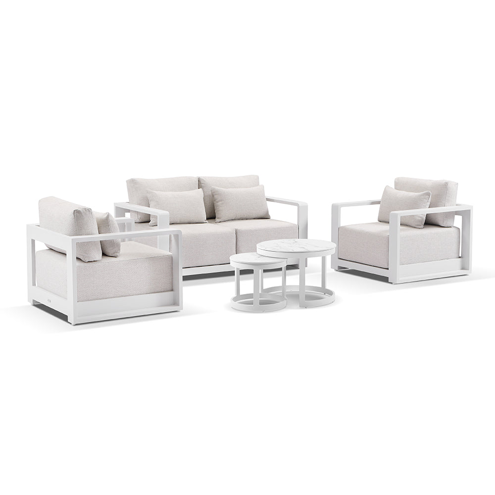 Whitehaven 2+1+1 Seater Outdoor Aluminium Lounge with Hugo Round Coffee Table Set