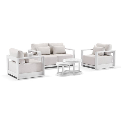 Whitehaven 2+1+1 Seater Outdoor Aluminium Lounge with Hugo Round Coffee Table Set