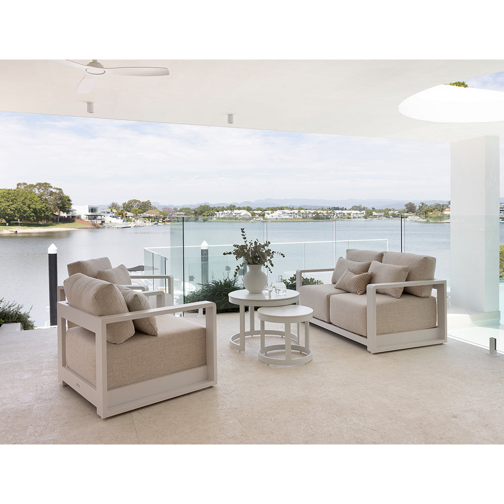 Whitehaven 2+1+1 Seater Outdoor Aluminium Lounge with Hugo Round Coffee Table Set
