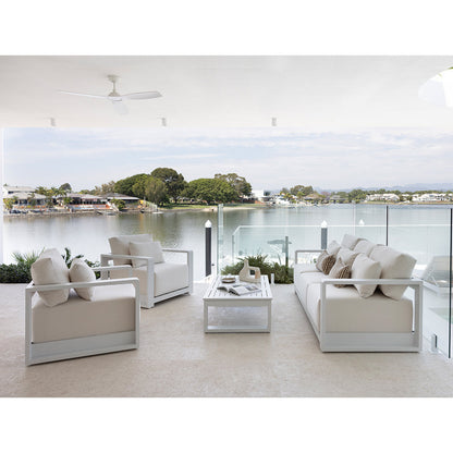 Whitehaven 3+1+1 Outdoor Aluminium Lounge with Sunbrella Cushions with Santorini Coffee Table