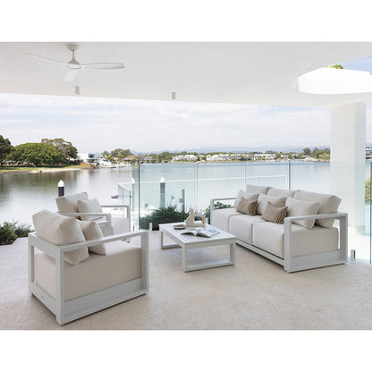 Whitehaven 3+1+1 Outdoor Aluminium Lounge with Sunbrella Cushions with Santorini Coffee Table