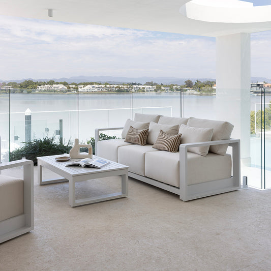 Whitehaven 3+2+1 Outdoor Aluminium Lounge with Sunbrella Cushions with Santorini Coffee Table