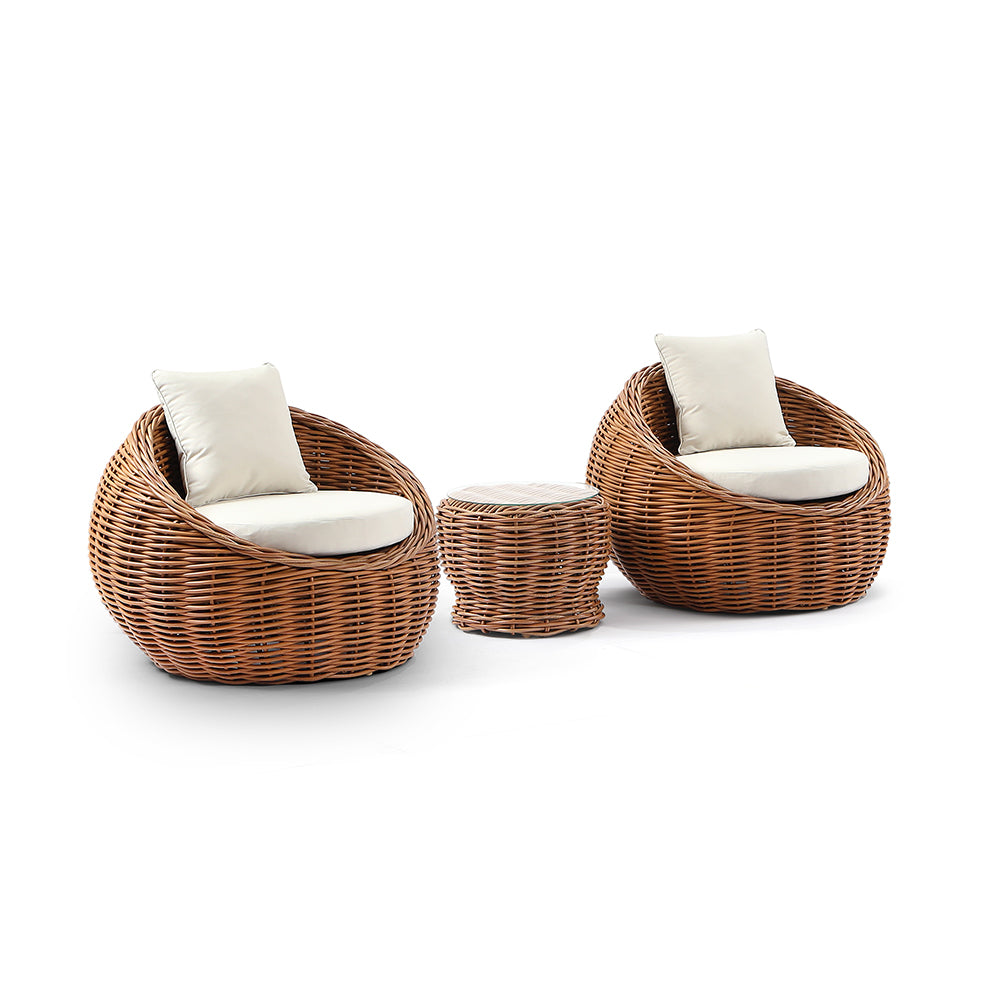 Newport Outdoor Wicker Lounge 2x Arm Chair with Side Table