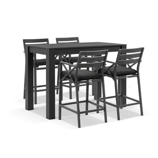 Santorini Outdoor 1.5m Rectangle Aluminium Table with 4x Kansas Bar stools