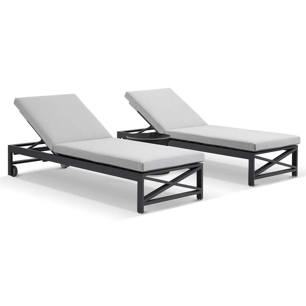 Kansas Outdoor Aluminium Sun Lounge Set on Wheels with Hugo Side Table