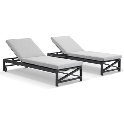 Kansas Outdoor Aluminium Sun Lounge Set on Wheels with Hugo Side Table