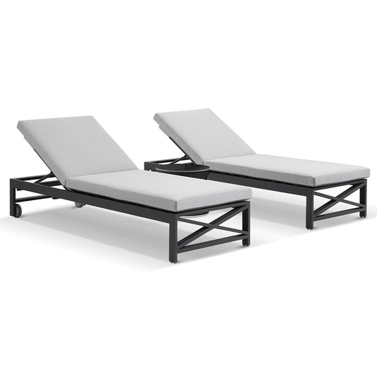 Kansas Outdoor Aluminium Sun Lounge Set on Wheels with Hugo Side Table