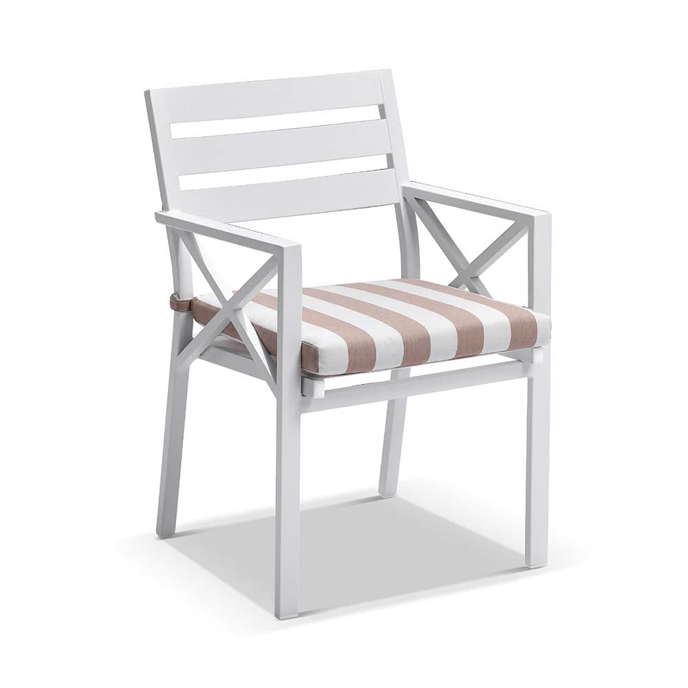 Tuscany Round 1.8m Outdoor Aluminium and Teak Dining Table with 8 Kansas Dining Chairs in Sunbrella