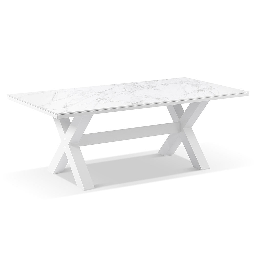 Kansas Outdoor Ceramic 2m Aluminium Dining Table with 8 Chairs Setting