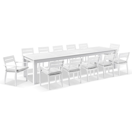Santorini 12 Seater Outdoor Rectangle Aluminium Dining Table and Chairs setting