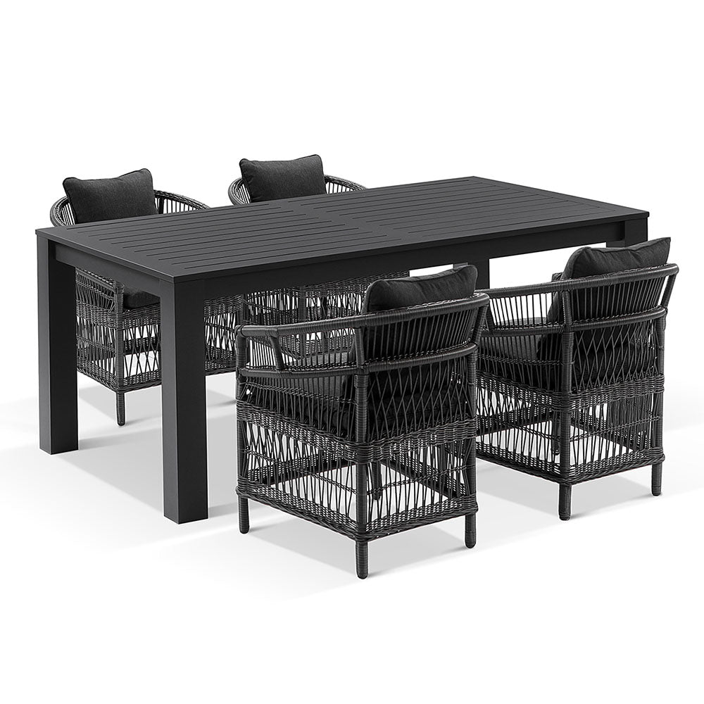 Santorini 1.8m Outdoor Rectangle Aluminium Dining Table with 6 Watego Malawi Style Wicker Chairs