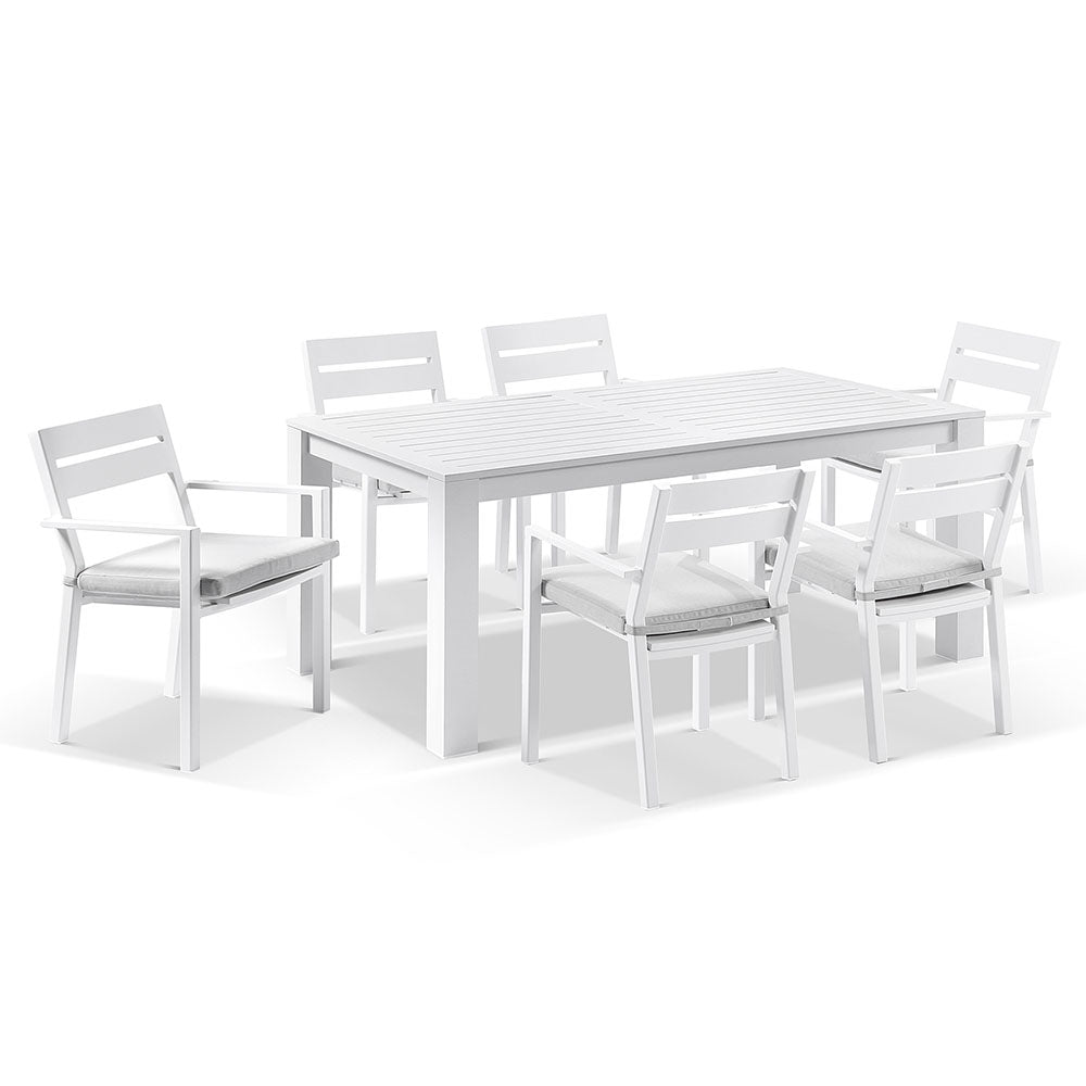 Santorini 6 Seater Outdoor Rectangle Aluminium Dining Table and Chairs Setting