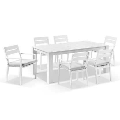 Santorini 6 Seater Outdoor Rectangle Aluminium Dining Table and Chairs Setting